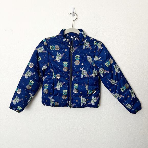[Disney] Toy Story Buzz Lightyear Lightweight Puffer Jacket Space Aliens Sz 7-8 - Picture 2 of 12
